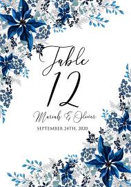Table place card wedding invitation set poinsettia navy blue winter flower berry 3.5x5 in online editor