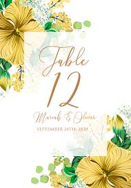 Table place card wedding invitation set yellow lemon hibiscus tropical flower hawaii aloha luau 3.5x5 in edit online