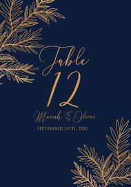 Table place wedding invitation cards embossing gold foil herbal greenery navy blue 3.5x5 in customizable template
