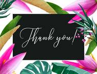 Thank you wedding invitation card set pink pink tropical flowers leaves palm of banana grass PNG 5.6x4.25 in customize online