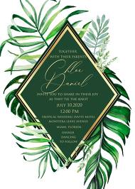 Tropical leaves palm flower wedding invitation template 5x7 online maker