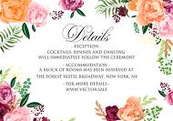 Watercolor pink marsala peony wedding details card invitation set 5x3.5 in invitation editor