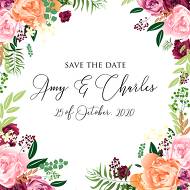 Watercolor pink marsala peony wedding invitation set save the date 5.25x7 5.25 edit template