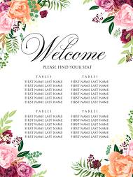 Watercolor pink marsala peony wedding invitation set seating chart welcome banner 18x24 in online editor