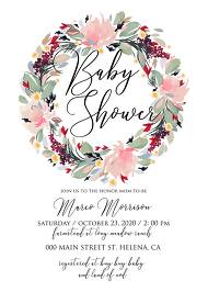 Watercolor wreath garden flower Baby Shower Invitation editable template card 5x7 in