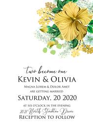 Wedding bridal shower invitation set yellow lemon hibiscus tropical flower hawaii aloha luau 5x7 in maker