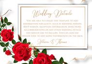 Wedding details card invitation Red rose marble background card template 5x3.5 in wedding invitation maker