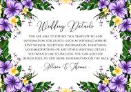 Wedding details card invitation set tropical violet yellow hibiscus flower palm leaves 5x3.5 in instant maker
