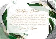 Wedding details card invitation set watercolor splash greenery floral wreath, herb garland gold frame 5x3.5 in online editor