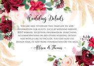 Wedding details card Marsala peony rose pampas grass pdf custom online editor 5x3.5