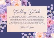 Wedding details card pink peach peony hydrangea violet anemone eucalyptus greenery pdf custom online editor