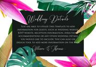 Wedding details invitation card set pink pink tropical flowers leaves palm of banana grass PNG 5x3.5 in invitation editor