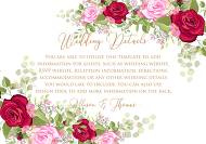 Wedding details invitation set red pink rose greenery wreath card template 5x3.5 in online editor