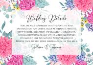 Wedding details invitation set watercolor pink peony rose chrysanthemum dahlia 5x7 in customizable template