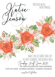 Wedding invitation autumn flower peach rose card template 5x7 in edit template