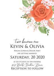 Wedding invitation autumn flower peach rose card template 5x7 in online maker