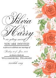 Wedding invitation autumn flower peach rose card template 5x7 in personalized invitation