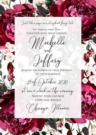Wedding invitation marsala dark red peony greenery burgundy floral 5x7 in Customize online cards