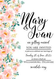 Wedding invitation set blush pastel peach rose peony sakura watercolor floral holiday card 5x7 in personalized invitation