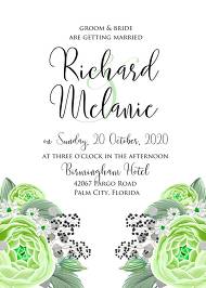 Wedding invitation set green rose ranunculus camomile eucalyptus 5x7 in editor