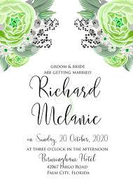 Wedding invitation set green rose ranunculus camomile eucalyptus 5x7 in template