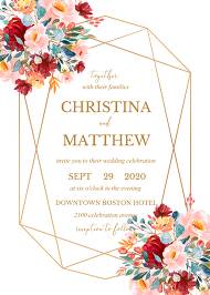 Wedding invitation set marsala pink peony rose watercolor greenery gold frame 5x7 in invitation editor