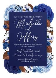 Wedding invitation set navy blue peony anemone 5x7 in customize online