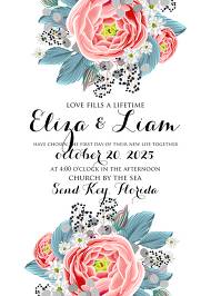 Wedding invitation set pink peony bouquet tea rose ranunculus floral card template 5x7 in instant maker