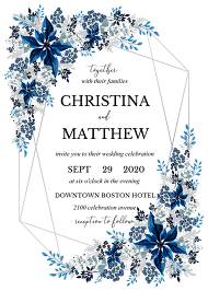 Wedding invitation set poinsettia navy blue winter flower berry 5x7 in invitation maker