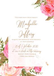 Wedding invitation set printable template pink garden peony rose greenery 5x7 in wedding invitation maker
