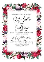 Wedding invitation set watercolor marsala red burgundy rose peony greenery 5x7 in wedding invitation maker