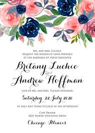 Wedding invitation set watercolor navy blue rose marsala peony pink anemone greenery 5x7 in 