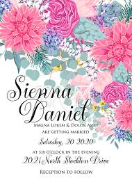 Wedding invitation set watercolor pink peony rose chrysanthemum dahlia 5x7 in invitation maker