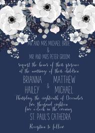 Wedding invitation set white anemone flower card template on navy blue background 5x7 in edit online