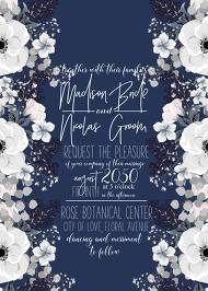 Wedding invitation set white anemone flower card template on navy blue background 5x7 in template