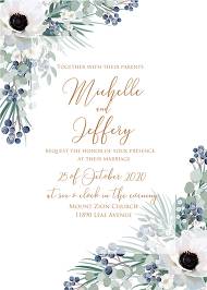 Wedding invitation set white anemone menthol greenery berry 5x7 in personalized invitation