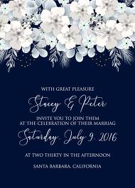 Wedding invitation white hydrangea navy blue background invite maker 5x7