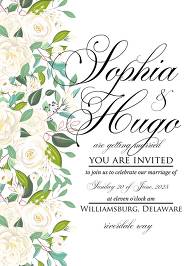 Wedding invitation white rose flower card template PNG 5x7 in invitation maker
