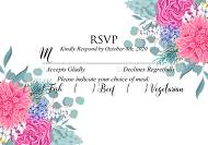 Wedding rsvp card invitation set watercolor pink peony rose chrysanthemum dahlia 5x3.5 in invitation editor
