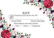 Wedding rsvp invitation set watercolor marsala red burgundy rose peony greenery 5x3.5 in personalized invitation