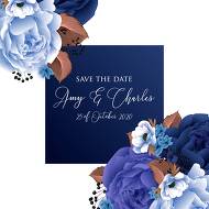 Wedding save the date card invitation set navy blue peony anemone 5.25x5.25 in template