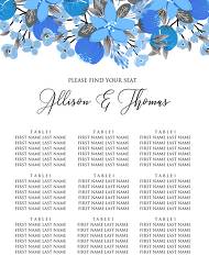 Wedding seating chart invitation card template blue floral anemone 12x24 in edit template