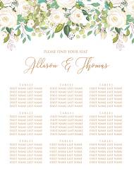 Wedding seating chart welcome banner invitation set white rose peony herbal greenery 5x7 in wedding invitation maker