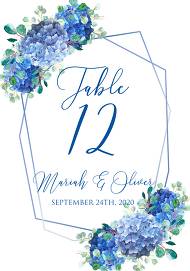 Wedding table card invitation set watercolor blue hydrangea eucalyptus greenery 3.5x5 in edit online