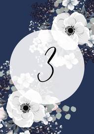 Wedding table card white anemone flower card template on navy blue background 3.5x5 in online editor