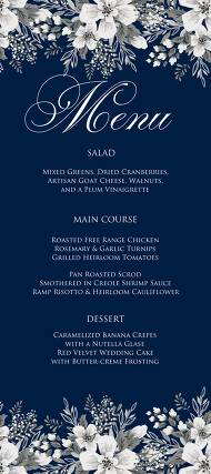 White anemone menu design navy blue background wedding invitation set 4x9 in online maker