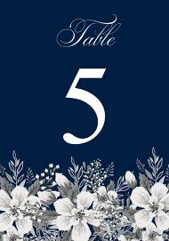 White anemone navy blue background table card wedding invitation set 3.5x5 in edit template