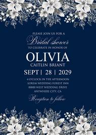 White anemone navy blue background wedding invitation set 5x7 in