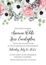 White anemone pink rose floral wedding invitation card template 5x7 in invitation editor