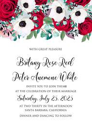 White anemone red rose floral wedding invitation card template 5x7 in invitation maker
